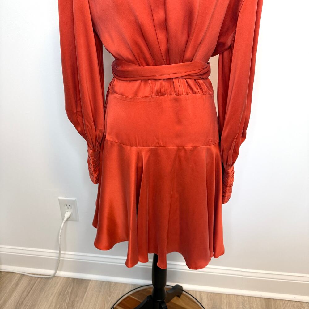 ZIMMERMANN Silk Wrap Long Sleeve Mini Dress In Crimson Size 10 New - Picture 12 of 16
